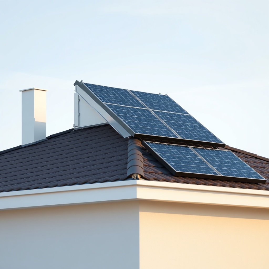 <clean photorealistic photo of a modern roof with solar panels integrated into Çatı Panel