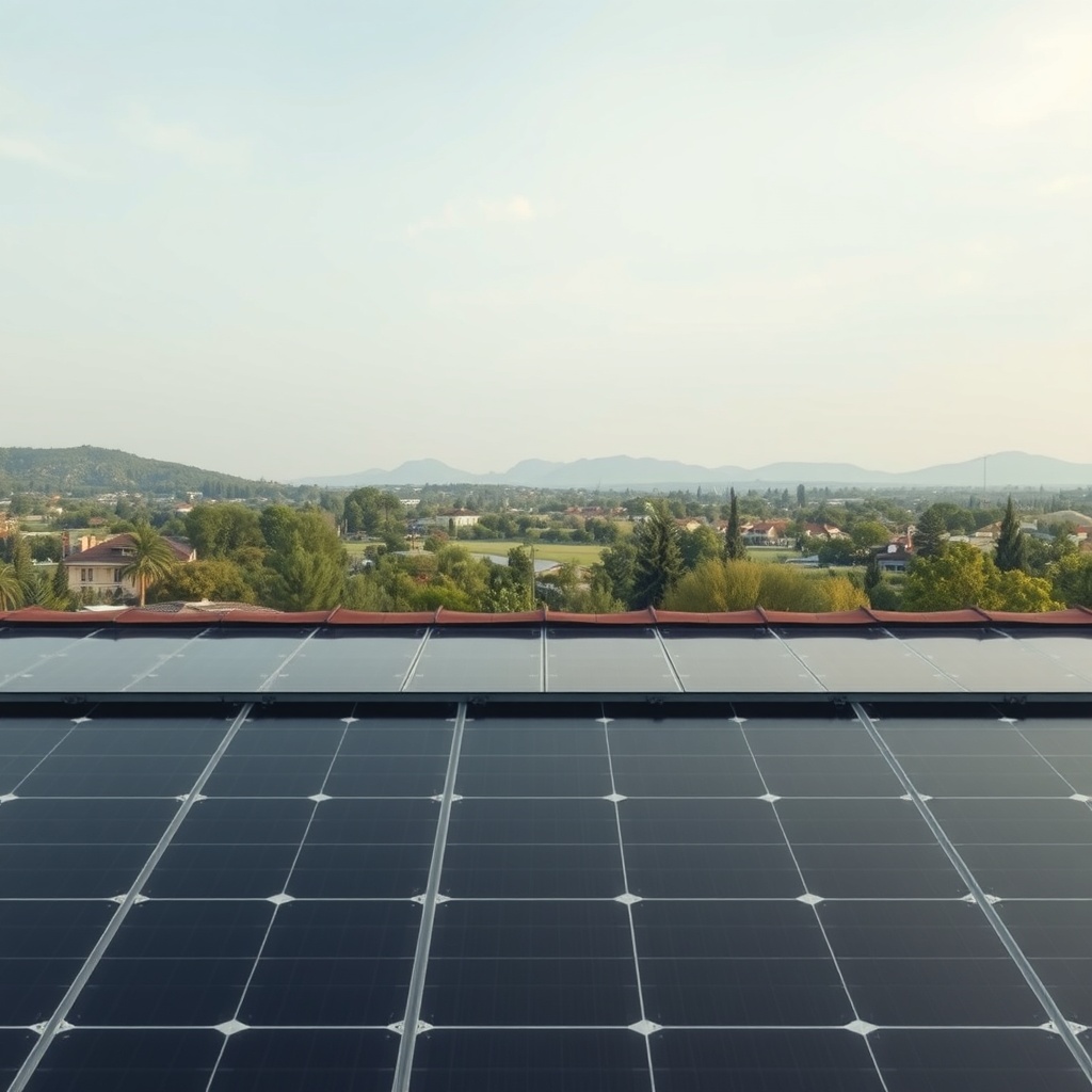 <clean photorealistic photo of a Çatı Panel Sistemi X roof with solar panels