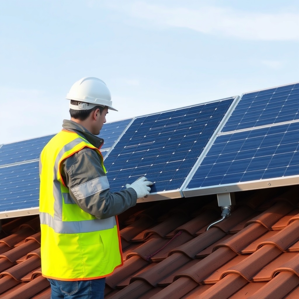 <clean photorealistic photo/illustration of a rooftop with Çatı Panel Sistemi X panels bei