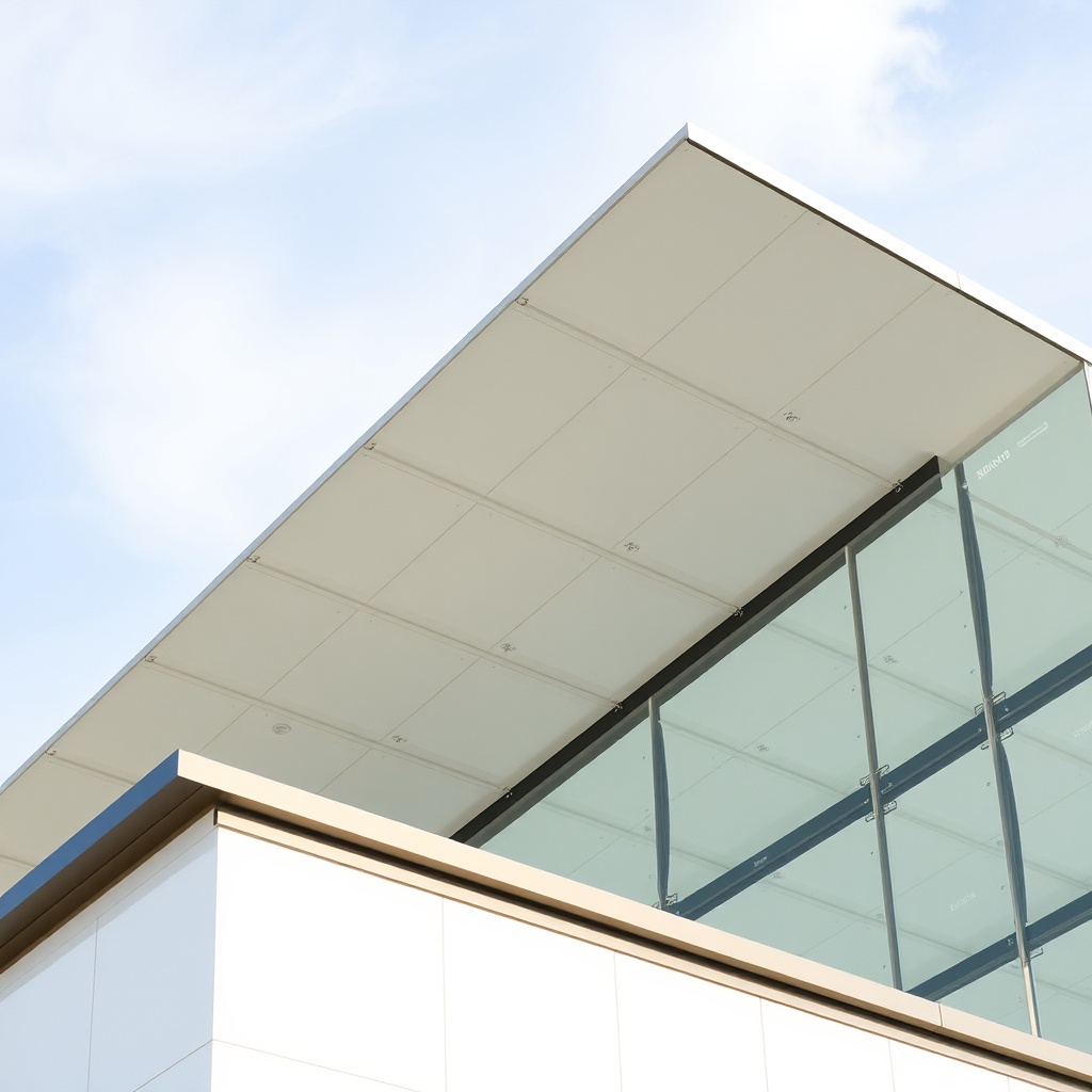 <wide-angle photo of a modern building roof with Çatı Panel Sistemi X panels partially ins