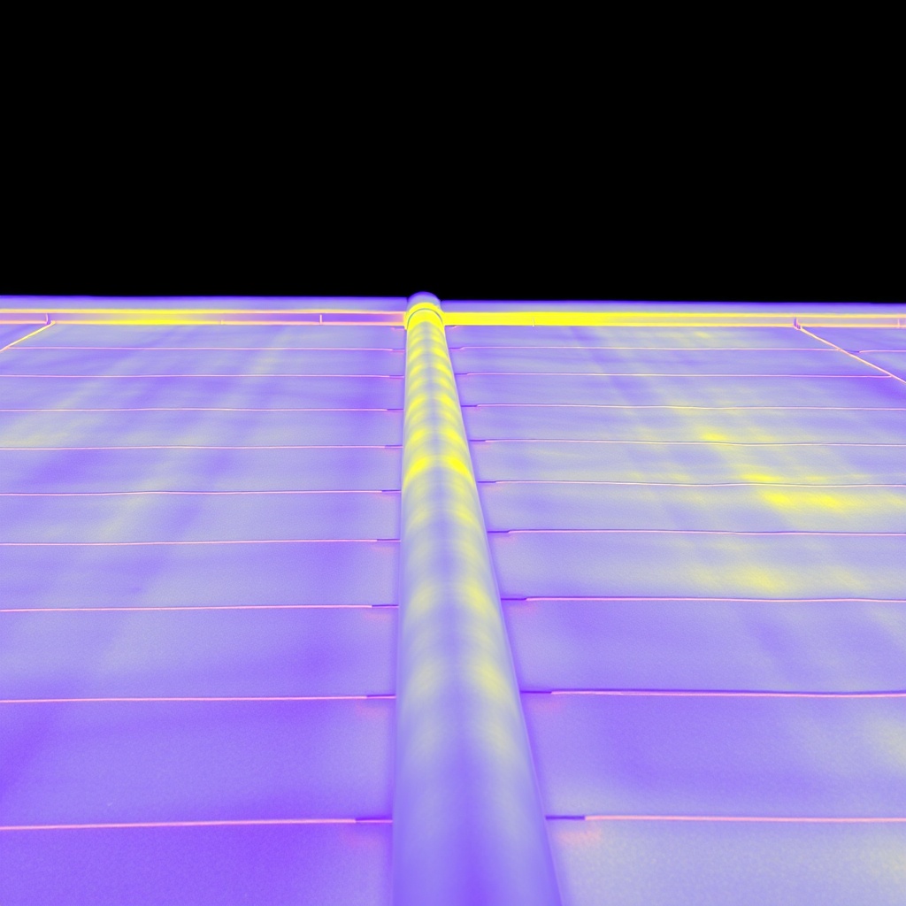 Thermographic image of a roof panel junction showing even heat distribution with no cold s