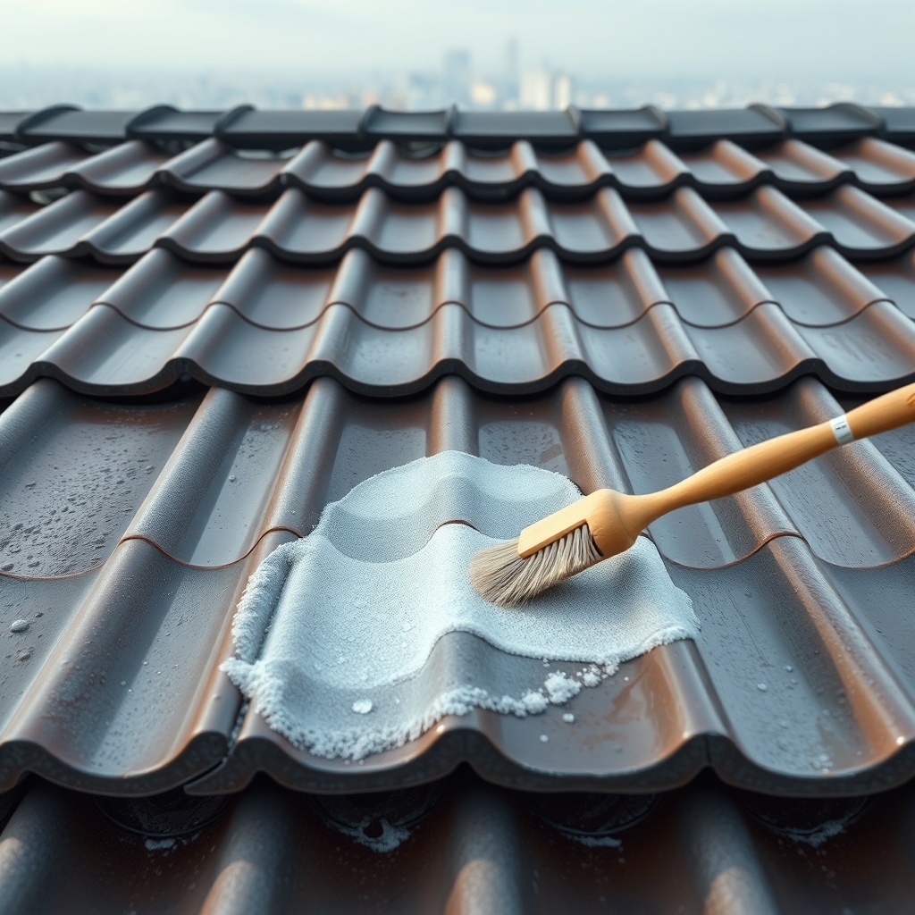 <clean photorealistic photo/illustration of a rooftop with Kiremit Modelı A tiles being ge