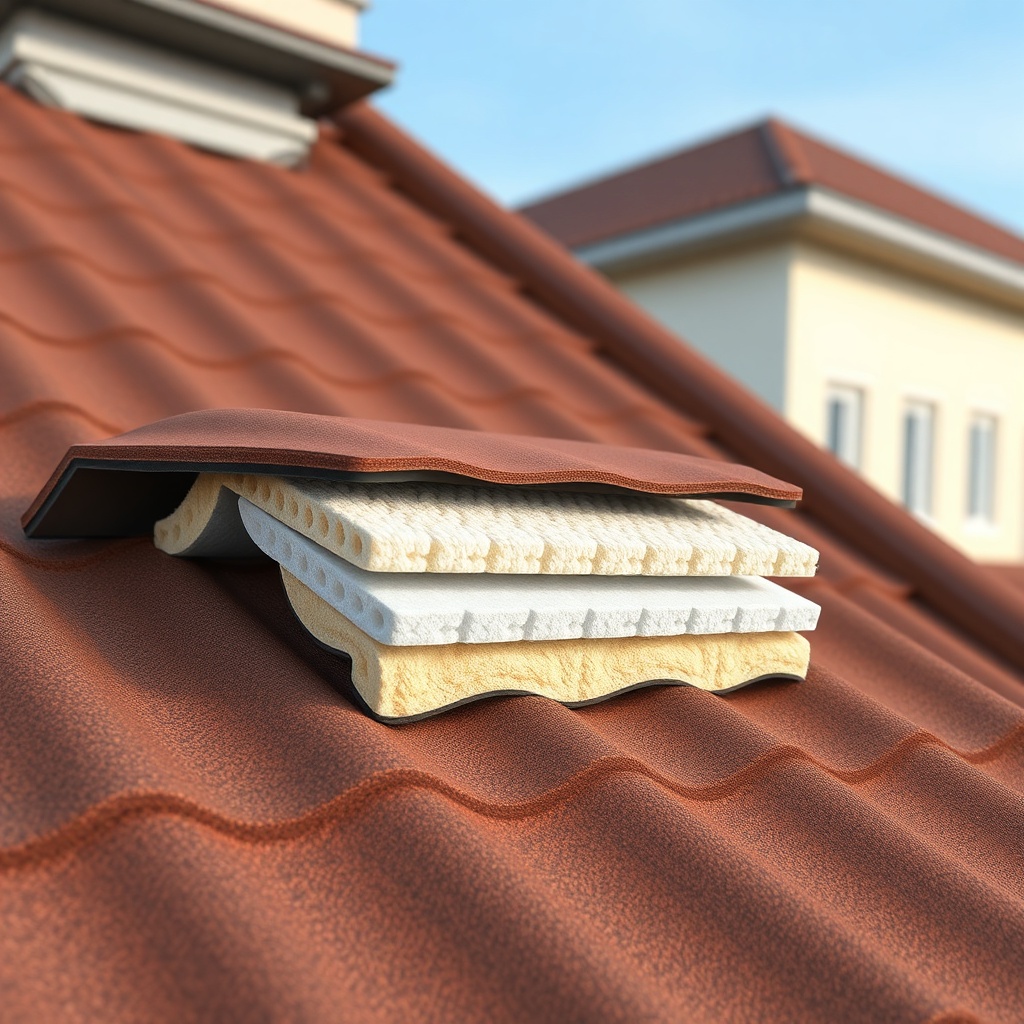 <clean photorealistic photo of a cross-section of Kiremit Model A roof tile showing three