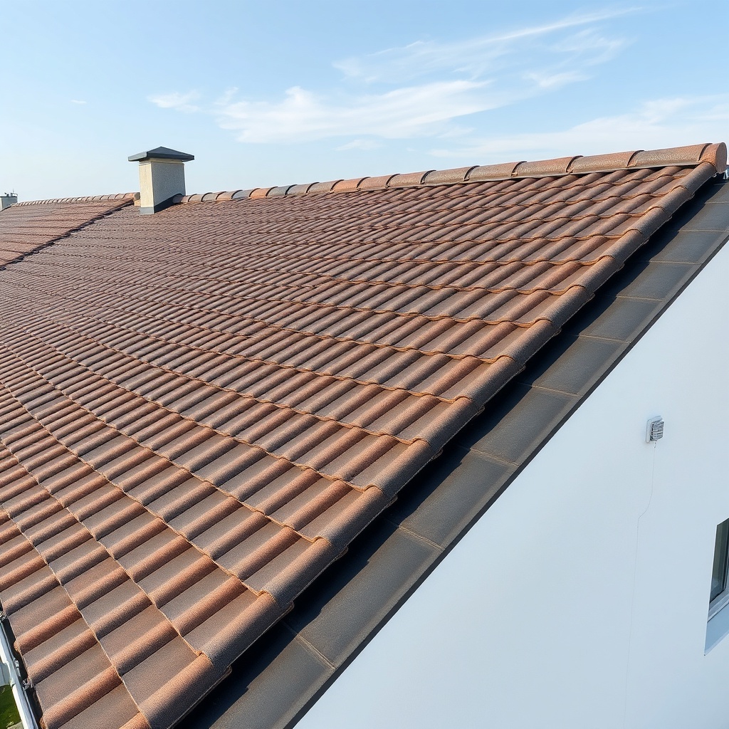 Aerial view of a residential roof with Kiremit Modeli A tiles